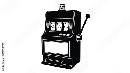 Black silhouette of a classic slot machine with lever isolated on white background