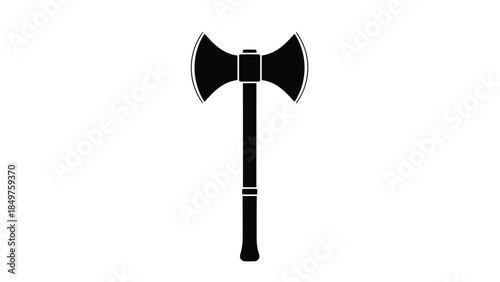 Minimalist black silhouette of a double-headed battle axe icon symbol isolated on white background