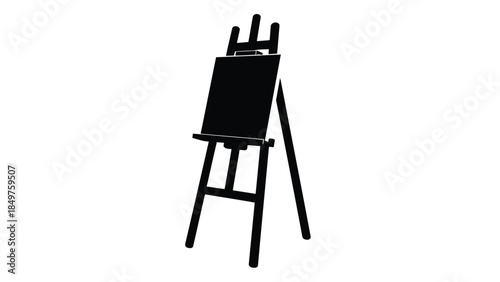 Black silhouette of an easel standing alone isolated on white background