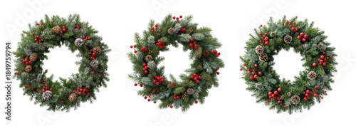 Evergreen Christmas Wreath with Red Berries and Pinecones – Festive Holiday Decoration