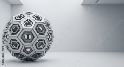 Abstract 3D Geometric Sphere in a Clean, Minimalist White Environment