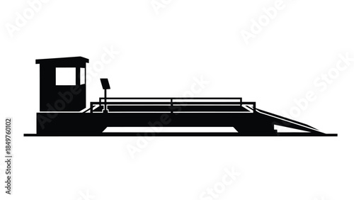 Black silhouette of a flatbed truck with a small cabin against a isolated on white background
