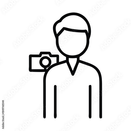 Simple black line icon representing a photographer or cameraman ready to capture the perfect shot