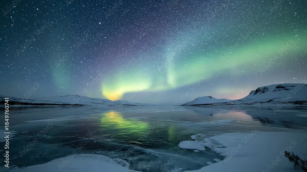 custom made wallpaper toronto digitalVibrant Aurora Borealis dances across starry night sky over frozen arctic landscape