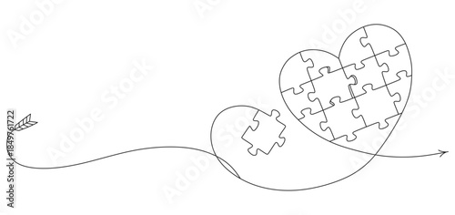 Heart Puzzle with Missing Piece Line Art Illustration