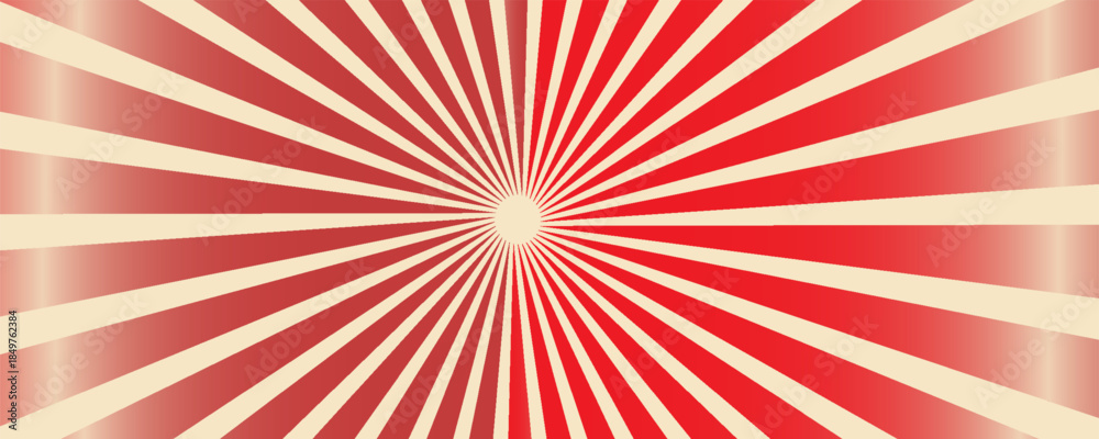 Fototapeta premium Circus background and spiral retro rays vector pattern. Vintage poster of red white sun or star burst radial lines with grunge texture, circus, carnival, summer fair or chapiteau backdrop,eps.10