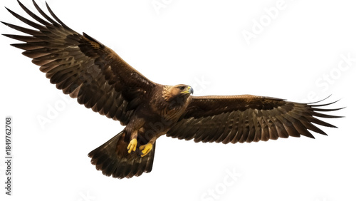 Isolated golden eagle with wings spread in flight, freedom and power, wildlife bird species