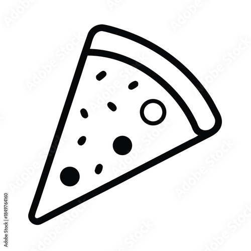 Simple black and white outline icon representing a single slice of pepperoni pizza food item