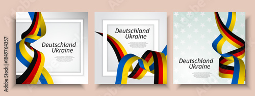 Ukraine UA and German, Belgian ribbon flag background, banner, posters card frame typography design. Cooperation, partnership,  negotiation patriotic template,  flyer for advertising, web, social