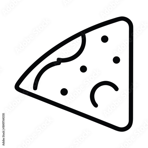 Simple black line art icon representing a slice of swiss cheese with holes for food design