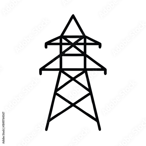 Simple black and white line art icon representing an electrical transmission power pylon tower structure