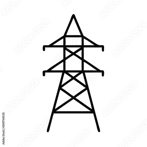Simple black and white line art icon representing an electrical transmission power line tower