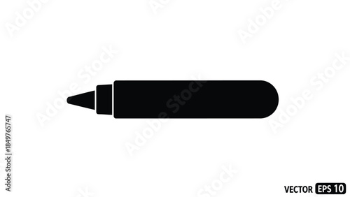 Black silhouette of a crayon marker on , simple flat design isolated on white background