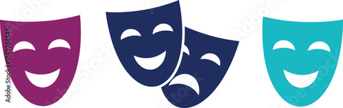 Theatrical masks silhouettes set comedy and tragedy drama