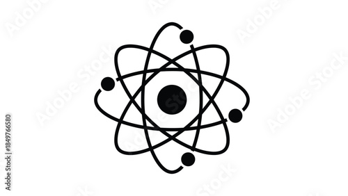 Minimalist black atom symbol logo icon flat vector isolated on white background