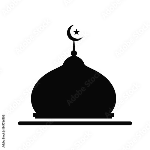 Mosque dome silhouette with crescent moon and star