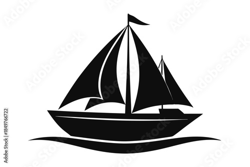 sailboat silhouette line art vector illustration