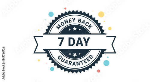 Black and white "7 Day Money Back Guaranteed" seal with a ribbon banner, ensuring customer satisfaction and a risk-free purchase.