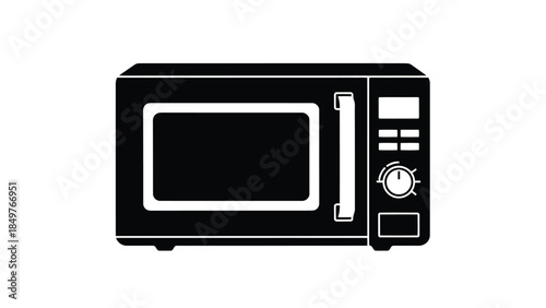 Flat microwave oven icon silhouette black outline isolated on white background