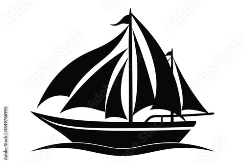 sailboat silhouette line art vector illustration