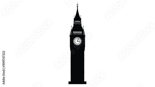 Big Ben London silhouette clock tower iconic architecture isolated on white background