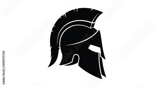 Minimalist black silhouette of ancient Spartan warrior helmet isolated on white background