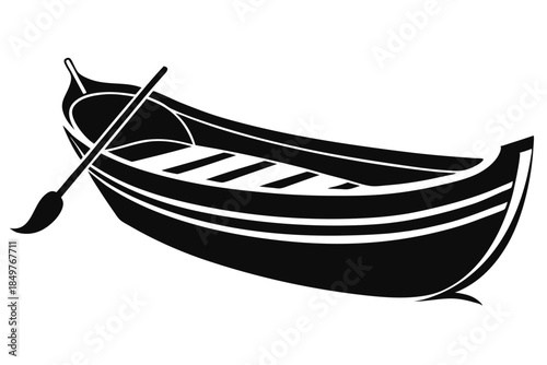 rowboat silhouette line art vector illustration