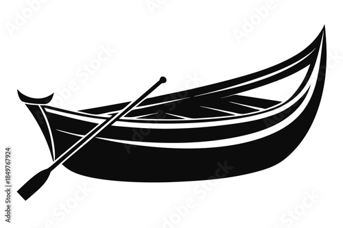 rowboat silhouette line art vector illustration