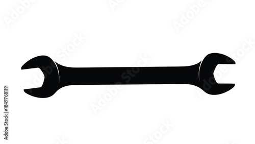 Black silhouette of adjustable wrench isolated on white background