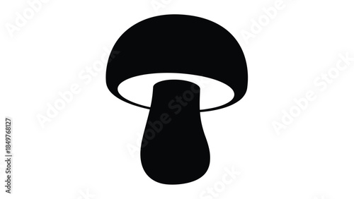 Black silhouette of a mushroom with a rounded cap on a isolated on white background