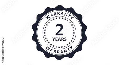Black circular stamp icon with stars indicating a two-year warranty period for products, guaranteeing quality and support.