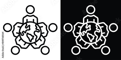 Community line and glyph icon style on white and black background