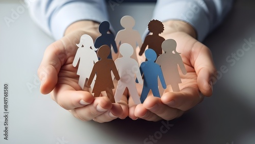 Holding Diverse Paper Cutout People Figures Representing Inclusion Equality and Community Unity
