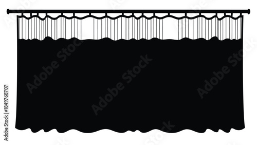 Black curtain silhouette with decorative trim on a isolated on white background
