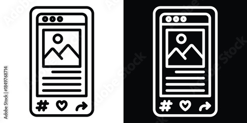 Post line and glyph icon style on white and black background
