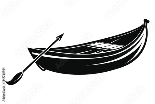 rowboat silhouette line art vector illustration