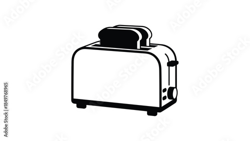 Black silhouette of a classic two-slice toaster on a isolated on white background