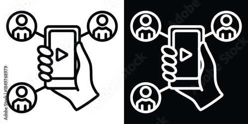 Viral line and glyph icon style on white and black background