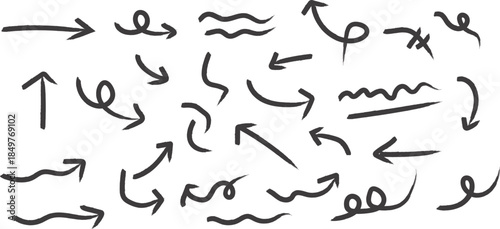 A collection of hand drawn arrows and squiggles on a white background