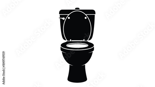 Black silhouette of toilet with lid up isolated on white background