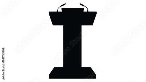 Black silhouette of a podium with two microphones on a isolated on white background