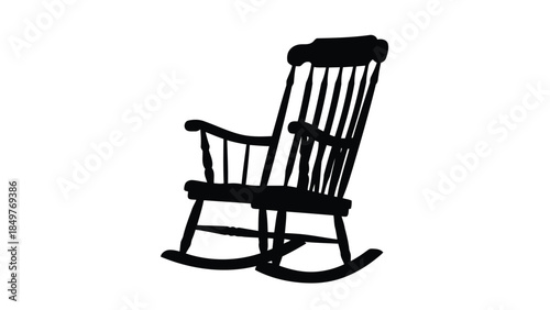 Black silhouette of a wooden rocking chair isolated on white background