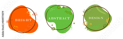 Vector Set of minimal Blob organic emblems isolated on white background. Irregular label tag for promo, sale and discount. Simle text.