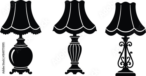 Vintage table lamp silhouettes set with decorative classic lampshades for interior home decor lighting design isolated on white background vector