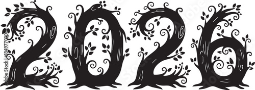 Eco Friendly Tree Branch 2026 Silhouettes on White Background