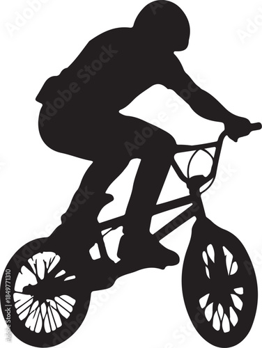 Mountain bike silhouette, BMX rider jumping, cyclist extreme sport vector, downhill biking illustration, outdoor adventure clipart, cycling lifestyle, black sport man