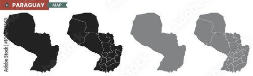 Paraguay map. America. South America. Country map icon. Black map icon. Grey map icon. Map silhouette. Vector illustration.