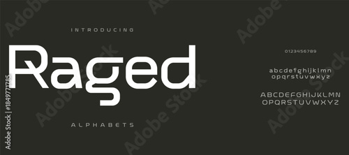 Raged Abstract Fashion font alphabet. Minimal modern urban fonts for logo, brand etc. Typography typeface uppercase lowercase and number vector illustration.