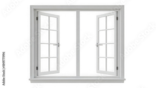 White double casement window open isolated on transparent background
