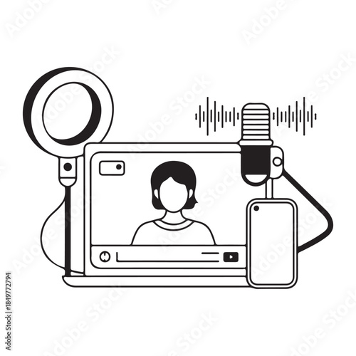 Minimal livestream broadcast line art silhouette vector illustration simple clean style